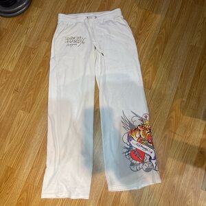 Ed Hardy White Track Pants with Colorful Graphic
